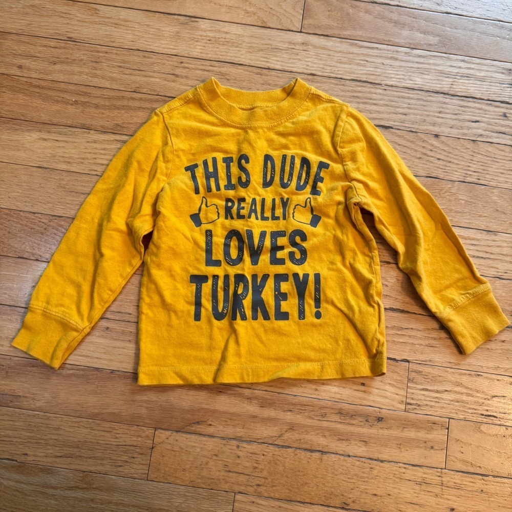 Old Navy Toddler Boys Yellow This Dude Really‎ Loves Turkey Graphic Tee Shirt 3T